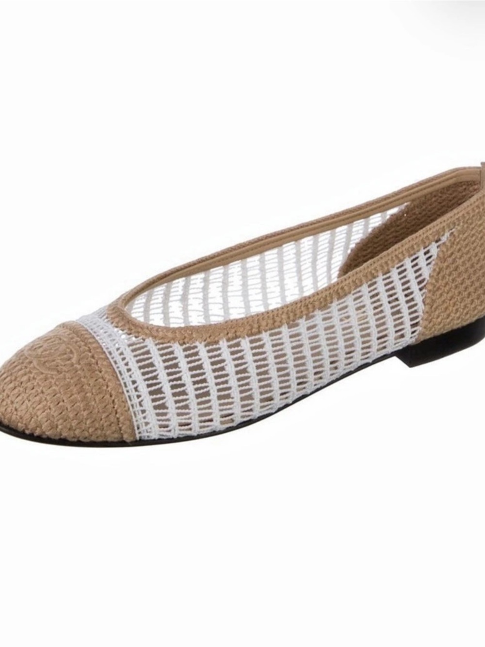 Chanel Crochet Cap-Toe Ballerina Flats Brown & White US 12